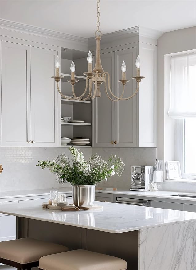 Kira Home Sherbrooke 24" 5-Light French Country Chandelier, Adjustable Height, Smoked Cedar Finish