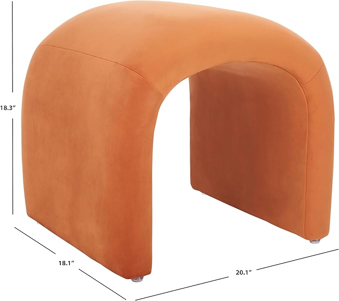 SAFAVIEH Home Collection Kibo Rust Velvet Curved Waterfall Ottoman Foot Stool (Fully Assembled)