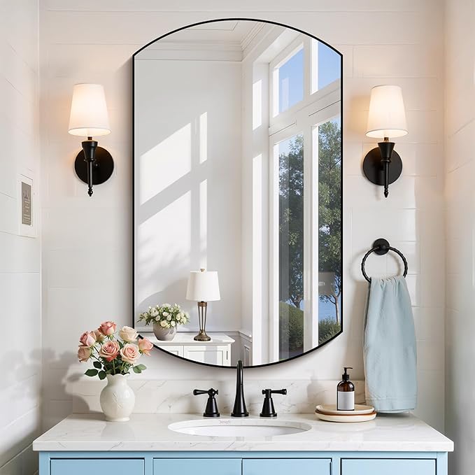 Bathroom Mirror, 24x40 Inch Black Oval Wall Mounted Mirror with Thin Metal Frame, Modern Bathroom Vanity Mirrors for Over Sink, Entryway, Living Room, Bedroom