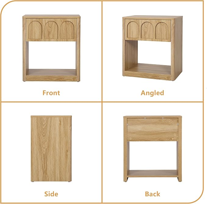 Small Nightstand with Storage, Accent Bedside Nightstand with Drawer, Mid Century Modern Bedroom Bed Side Table for Small Spaces, Dorm, Living Room, Couch Sofa Chair, Office - Natural
