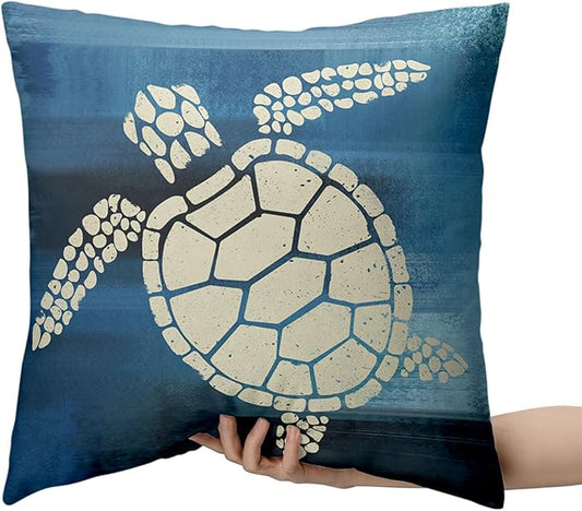 Marine Sea Turtle White Starfish Throw Pillow Covers 18x18 Nautical Coastal Cushion Covers Navy Blue Pillow Covers Set of 2 Double Sided for Living Sofa Bedroom Indoor Room Decor