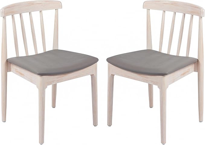 Flash Furniture Chester Solid Wood Dining Chair, Commercial Grade Restaurant Chair with Curved Spindle Backrest and Vinyl Padded Seat, Set of 2, Antique White/Beige