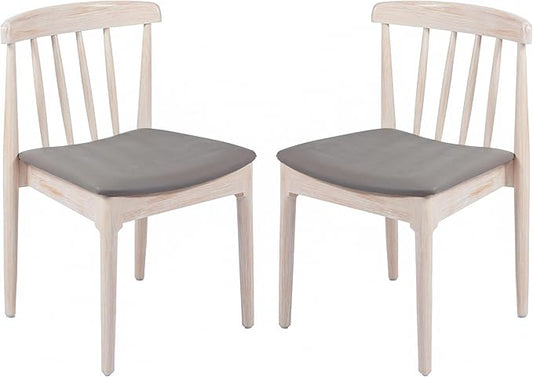Flash Furniture Chester Solid Wood Dining Chair, Commercial Grade Restaurant Chair with Curved Spindle Backrest and Vinyl Padded Seat, Set of 2, Antique White/Beige