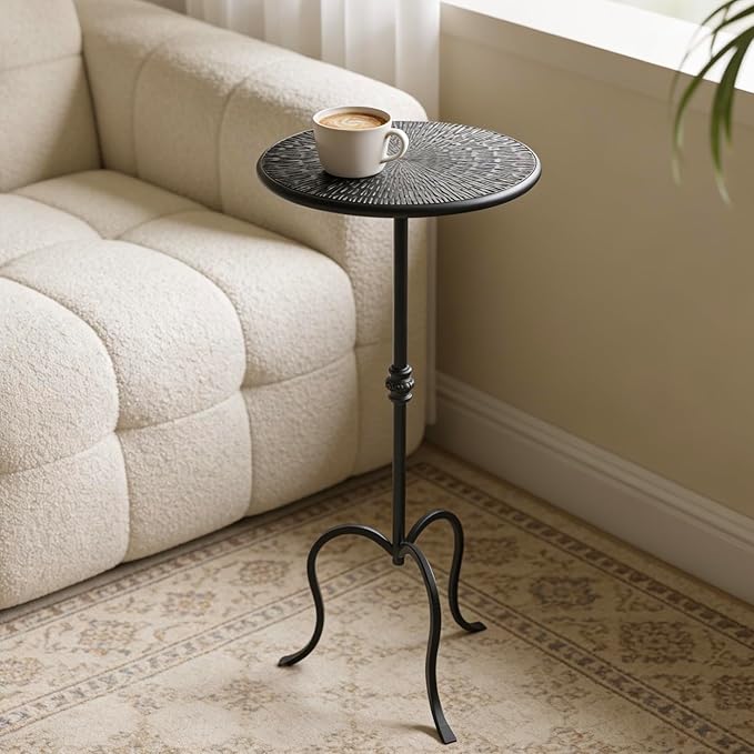 Metal Round Side Table, Modern Accent Small Drink Table, Coffee Martini Table for Small Spaces,Living Room,Bedroom,Corners (Black)