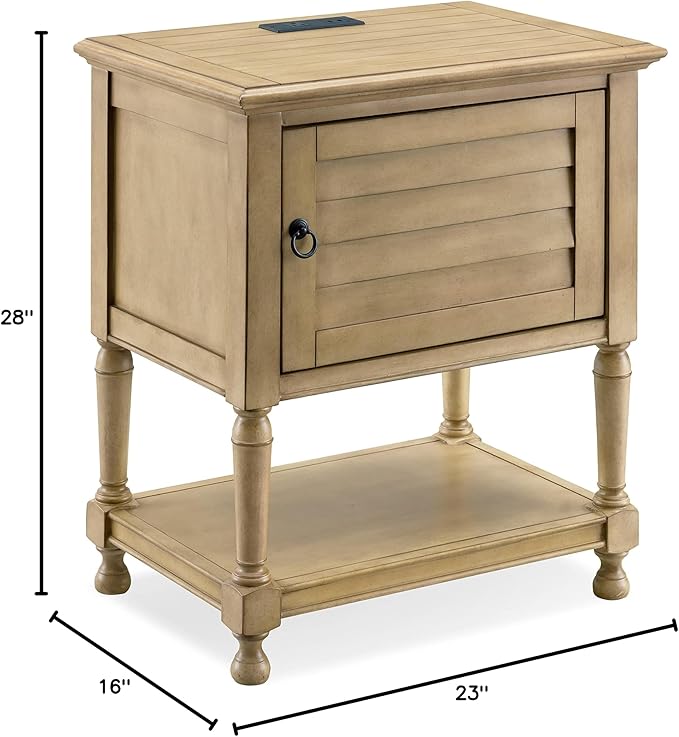 Leick Home Louvered Nightstand, Solid Wood, with USB-C Charging, 1 Door, Desert Sand, 9071-DS