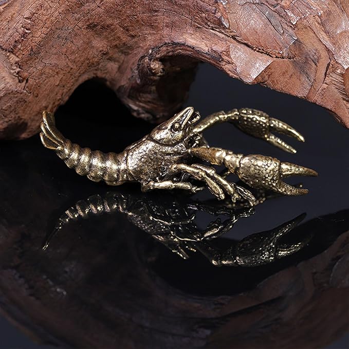 Crayfish Figurine, Solid Brass Lobster Figurine Brass Animal Figurines Desktop Statue Collectibles Copper Decorative Objects Home Decor Office Home and Shelf Decorations