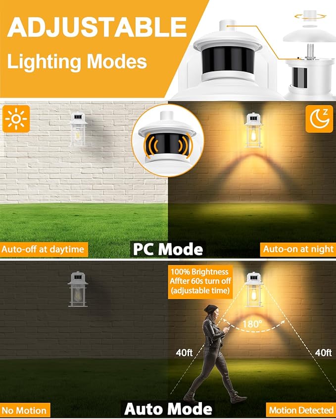 Redluck 2 Pack White Porch Lights with GFCI Outlet, Dusk to Dawn Motion Sensor Outdoor Lights, 3 Lighting Modes Exterior Light Fixture, Waterproof Anti-Rust Alunmium Outside Light for Patio Entryway