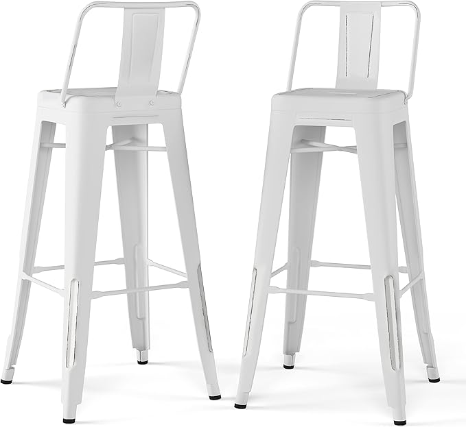 SIMPLIHOME Rayne Industrial Metal 30 inch Bar Stool (Set of 2) in Distressed White for the Dining Room and Kitchen