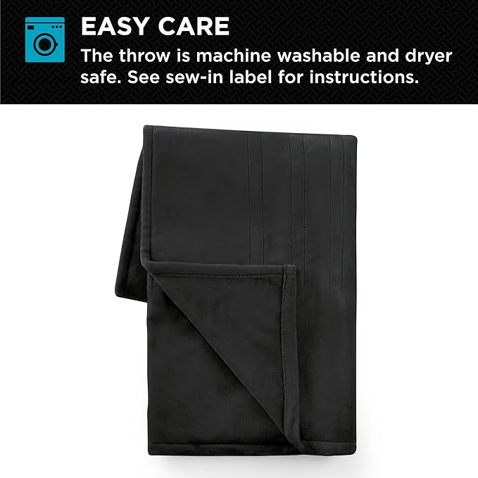 Brookstone Oversized Electric Heated Throw - Heated Blankets - 4 Heat Settings, 4-Hour Auto Shut Off, 100% Polyester, 50"x60" - Black