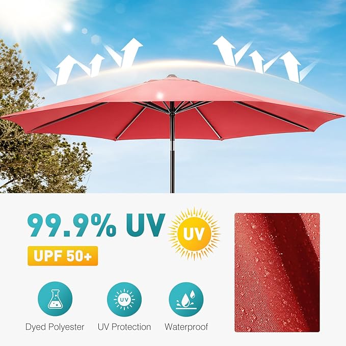 OLIXIS Patio Umbrella with Tilt and Crank Button & Sturdy Ribs Waterproof, Patio Table Umbrella Perfect for Poolside, Terrace, Beach and Outdoor Restaurant