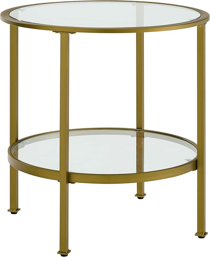 Crosley Furniture Aimee Small Side End Table with Storage Shelf for Living Room, Gold and Glass