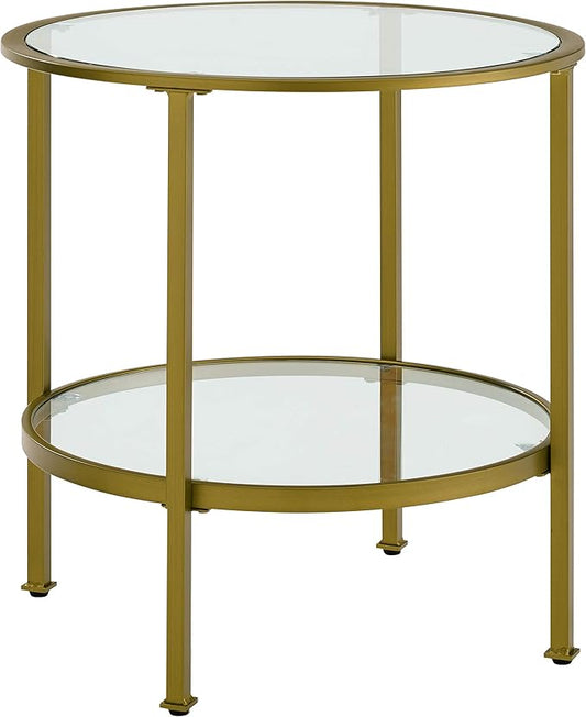 Crosley Furniture Aimee Small Side End Table with Storage Shelf for Living Room, Gold and Glass