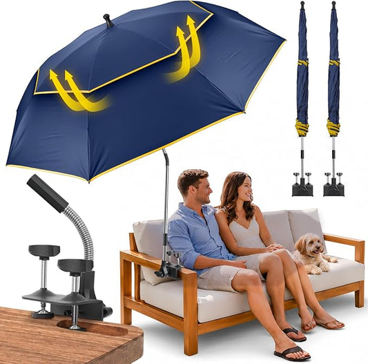 Chair Umbrella with Clamp,2PACK 53 inches Double Canopy Beach Chair Umbrella with Universal Clamp,50+ UV Protection,360° Swivel,Folding Clip on Sun Umbrellas for Table,Camping,Bench Chairs,Golf Cart