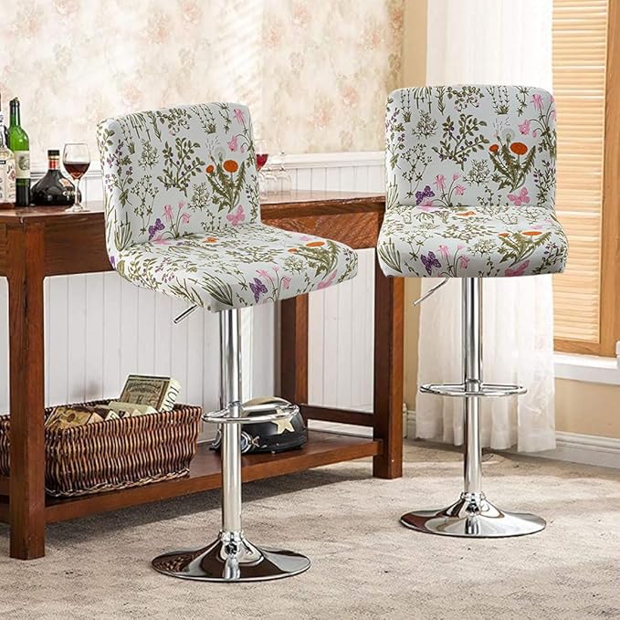 Levoberg Bar Stools Cover Set of 4 Printed Armless Swivel Barstools Slipcovers with Backs Stretch Square Counter Height Bar Stools Covers Mid Low Back Chair Cover for Kitchen Dining Room Bar #7
