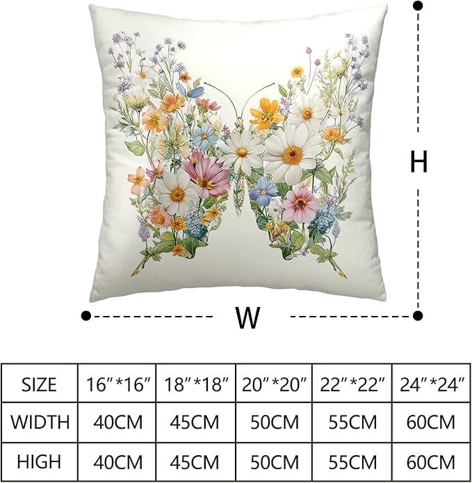 Butterfly Floral Throw Pillow Covers Spring Summer Pillow Covers Colorful Flower Pillow Cases 16x16 Set of 2 Farmhouse Sunflower Decorative Cushion Cases for Home Porch Patio