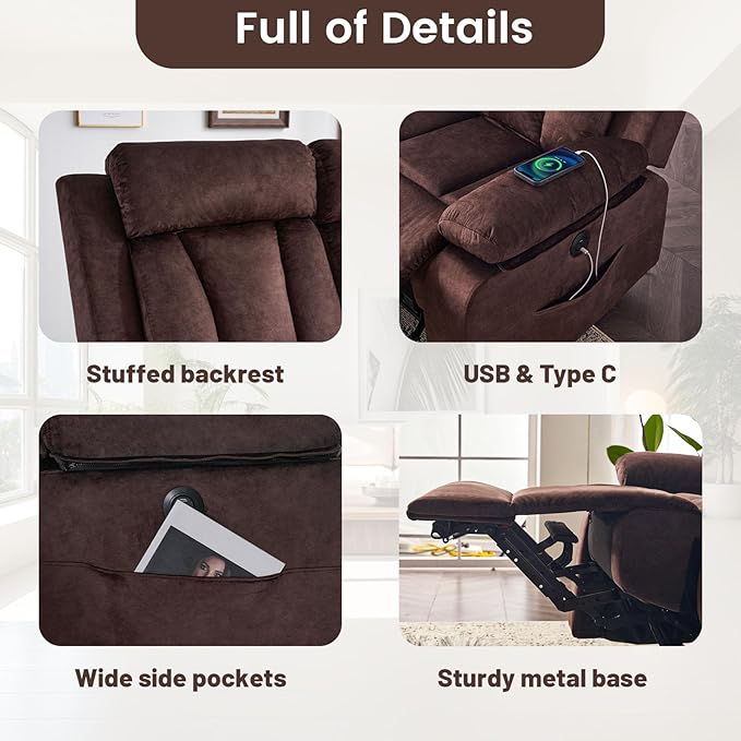 Power Reclining Loveseat with Massage & Heat, Loveseat Recliner Sofa with Cup Holders, Electric RV Sofa with USB/Type C/Side Pocket, Wall Hugger Recliner Loveseat for Living Room