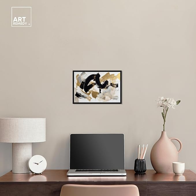 Art Remedy Moved Abstraction Canvas Modern Black White Abstract Wall Art, Black Frame, 15" x 10"
