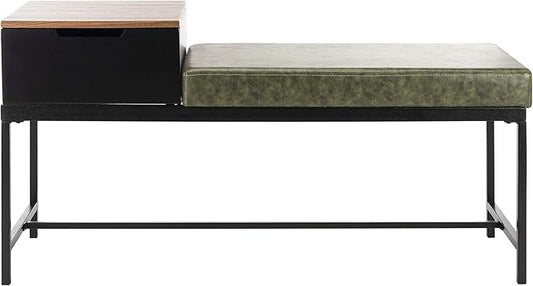 Safavieh Home Maruka 31-inch Grey Wash and Dark Green Faux Leather Bench with Storage