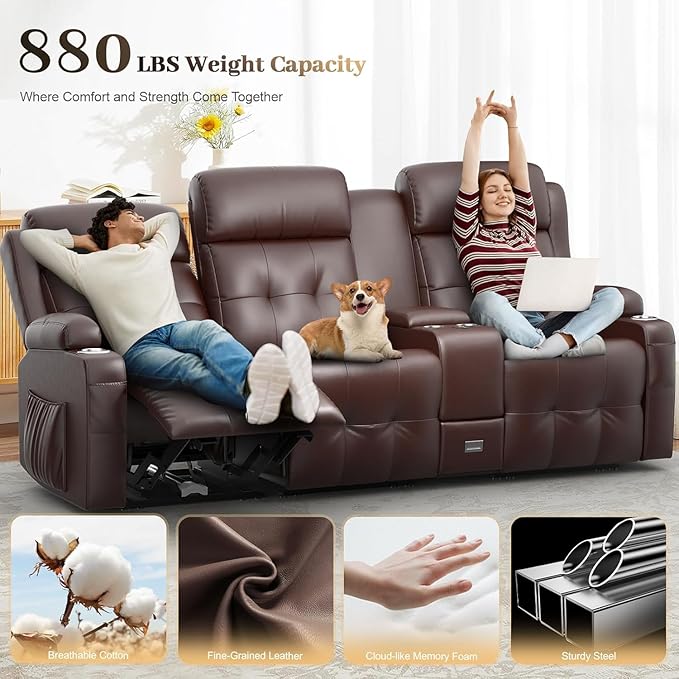 Recliner Sofa, Massage Reclining Sofa 3 Seater Sets Heavy Weight Capacity, RV Loveseat Couch Clearance with Console, USB, Type C Port, Storage, Cup Holders, Wall Hugger Chair for Living Room