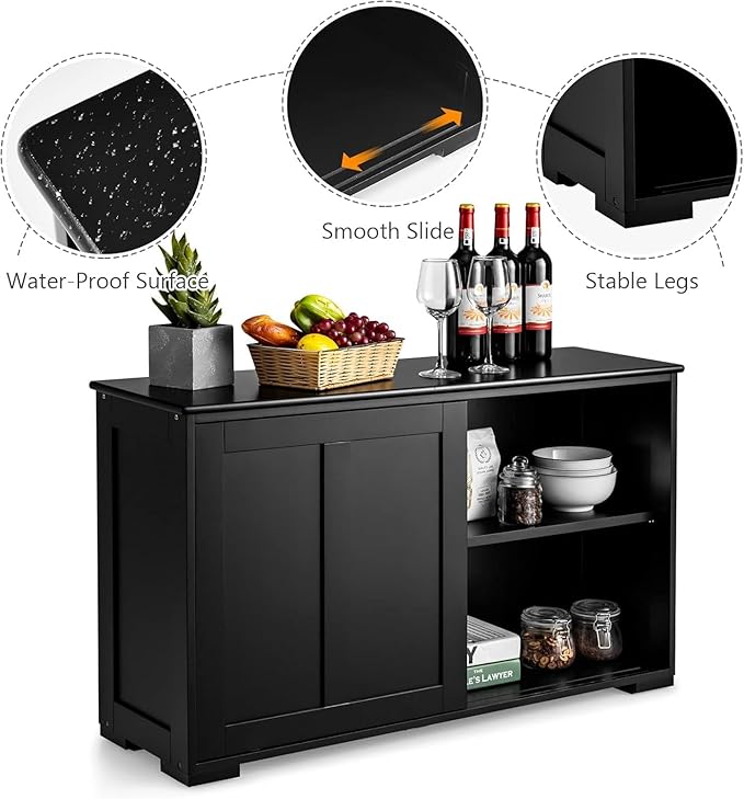 NAFORT Wooden Buffet Cabinet Sideboard with Sliding Doors, Kitchen Storage Console Table, Accent Coffee Bar with Adjustable Shelf for Living Room, Dining Room (Black, 13" D x 42" W x 23.5" H)