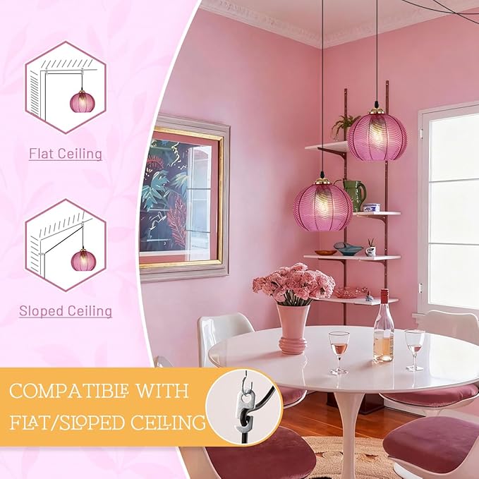 14.75ft Plug in Pendant Light, Vintage Hanging Lamp with Purple shade Glass Plug in Hanging Light Fixture ON Off Switch mid Century Modern Pendant Lights for Dining Room Kitchen Living Room Bedroom