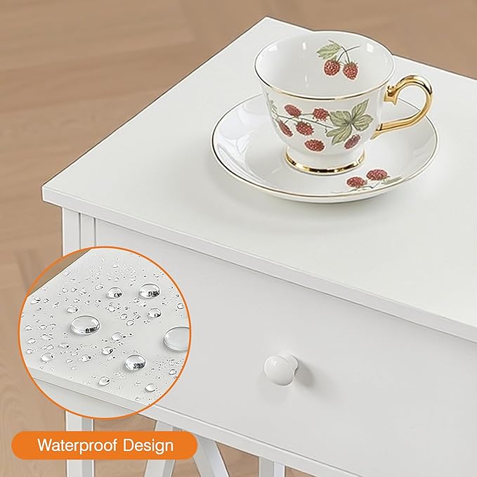 VECELO End Table with Charging Station, Night Stand with Drawers, 2-Tier Bedside Tables with USB Ports & Outlets, Side Table with Storage Shelf for Living Room/Bedroom, White
