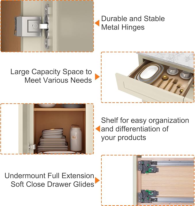 LOVMOR Kitchen Base Cabinets, Sideboard Storage Cabinet, Entryway Cabinet with 2-Drawers & Adjustable Shelf, 33" W X 24" D X 34-1/2"H