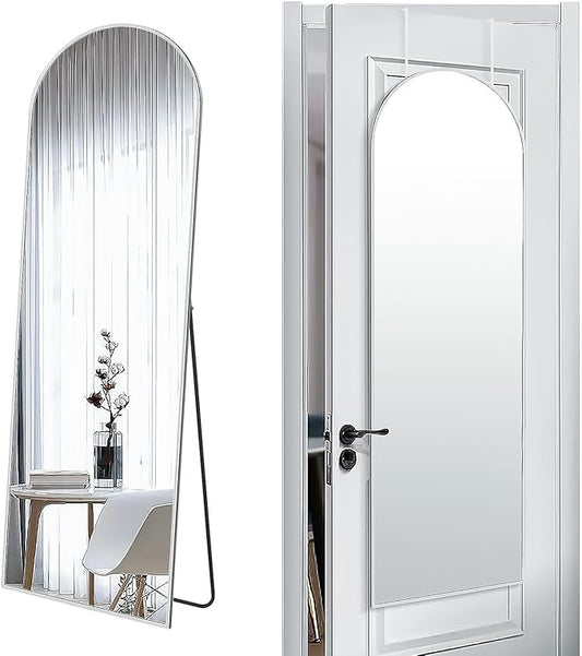 57x20 Door Hanging Full Length Mirror, Floor (Height 5.7ft just Body in1.3ft) or Wall Mounted Metal Frame Arch Dressing Mirrors for Bedroom Bathroom Living Room 57 20 inch Silver