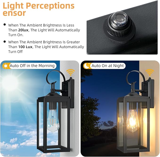 OKELI Dusk to Dawn Outdoor Lighting Fixture Wall Sconce,Front Porch Light,Outdoor Wall Sconces Rust-Proof Light,Garage Waterproof Wall Light(Black, 16")