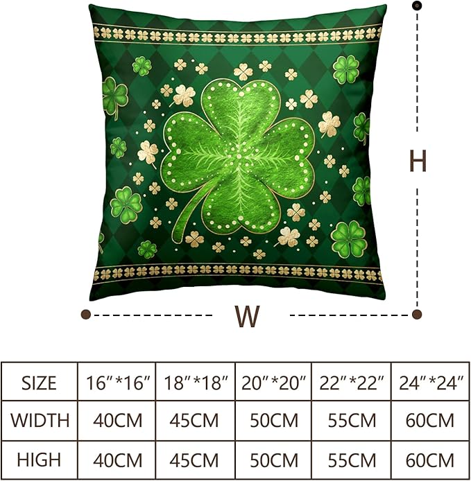 St Patricks Day Shamrock Throw Pillow Covers 22x22 Set of 2 Green Buffalo Plaid Check Lucky Clovers Outdoor Decorative Pillow Covers Spring Rustic Pillow Cases for Farmhouse Living Room Decor