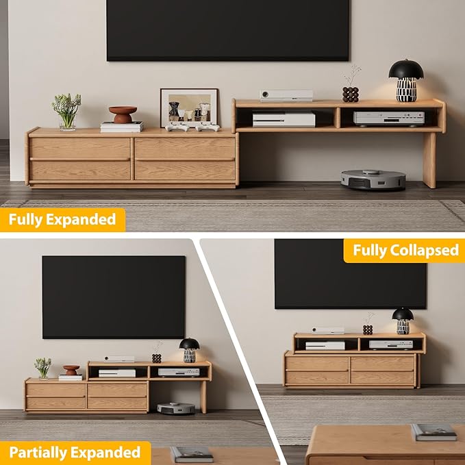 Solid Wood TV Stand for TVs up to 65 Inch，extendable tv Stand with Storage and Shelf for Living Room, Bedroom, Offic，Entertainment Center