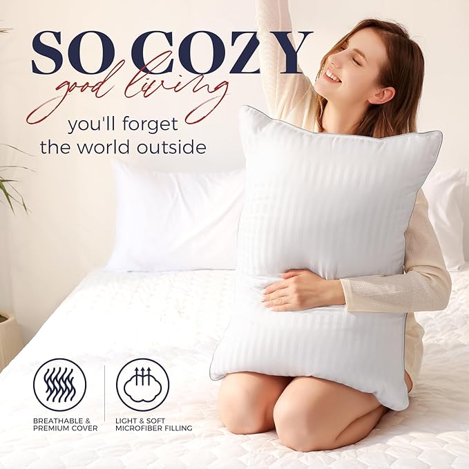 Basic Beyond Standard Pillows Set of 2 - Soft 20 x 26 Inches Down Alternative Pillows Standard Size Set of 2 for Back, Stomach or Side Sleepers