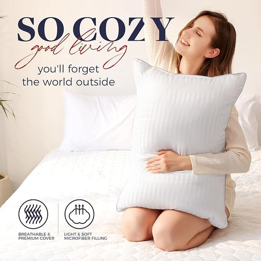 Basic Beyond Standard Pillows Set of 2 - Soft 20 x 26 Inches Down Alternative Pillows Standard Size Set of 2 for Back, Stomach or Side Sleepers