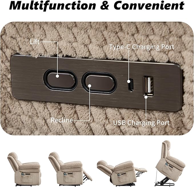 CANMOV Recliner Sofa Set,2 Oversize Power Lift Recliner Chair and Manual Loveseat with Overstuffed Armrest for Living Room,Bedroom Furniture,Office,1+1+2 Seat Light Brown
