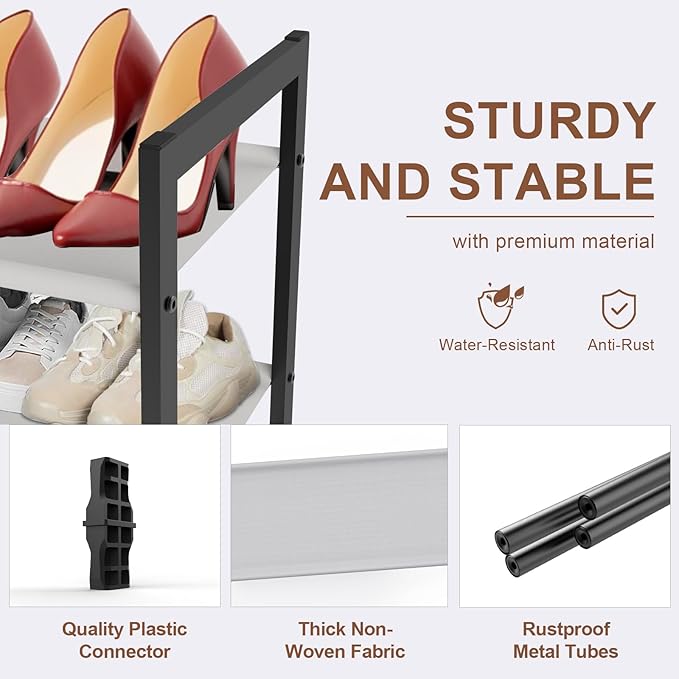 8-Tier Tall Shoe Rack, Stackable Zero-Wobble Metal Frame with Screw-Fastened Joints, 11.8" Deep Heel-Friendly Non-Woven Shelves, Space-Saving Shoe Tower for Closet Entryway Bedroom