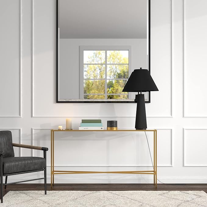Henn&Hart 27.5" Transitional 1-Light Table Lamp with Tapered Ceramic Base and White Fabric Cone Shade for Living Room, Bedroom, or Office, Matte Black