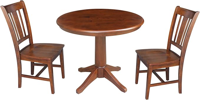 International Concepts 36" Round Top Pedestal 2 Chairs Dining Table, Espresso