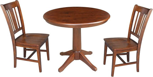 International Concepts 36" Round Top Pedestal 2 Chairs Dining Table, Espresso