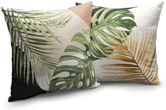 Tropical Leaves Pillow Covers 22x22 Set of 2 Spring Summer Green Banana Leaf Pillowcase Abstract Geometric Leaf Pillow Cases Hawaiian Plant Cushion Cover for Bed Couch Sofa Living Room