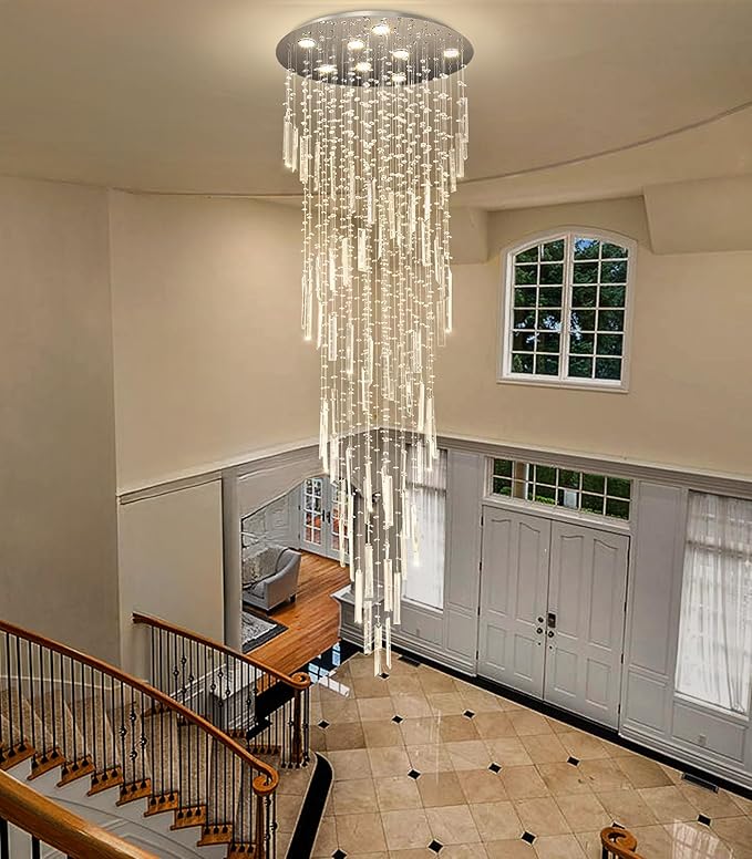 D24'' x H78'' Modern Crystal Chandelier High Ceiling Chandeliers for Entryway Glam Chandelier Large Raindrop Chandeliers LED Dimmable Light Fixtures for Staircaes Foyer Hallway Living Room