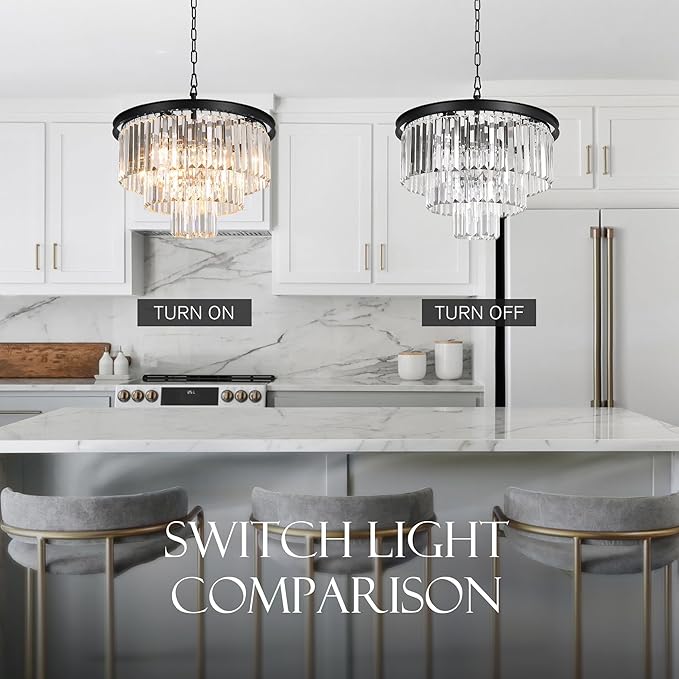 8 Lights Modern Contemporary Crystal Chandeliers Lights Pendant Ceiling Chandelier Lighting Fixture 3-Tier for Dining Room Living Room
