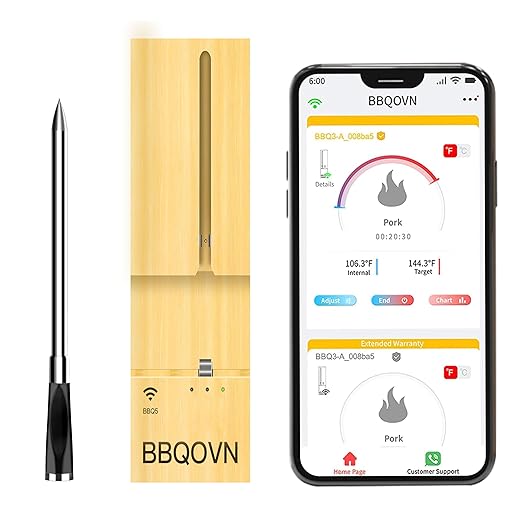 Dual Band WiFi 2.4G+5G Bluetooth Wireless Meat Thermometer, 7 Smart Temperature Sensors, Unlimited Range App Monitoring, 100% Wire-Free Probe for BBQ, Grill, Smoker, Oven & Rotisserie