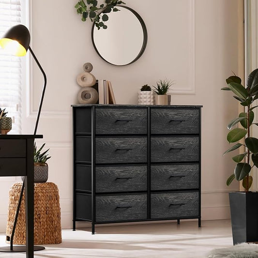 Sorbus Dresser with 8 Faux Wood Drawers - Chest Organizer Unit with Steel Frame Wood Top & Handle Easy Pull Fabric Bins for Clothes - Storage Furniture for Bedroom, Hallway, Living Room & Closet