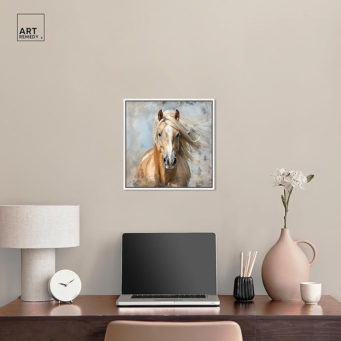 Art Remedy Rustic Rider Canvas Horse Wall Art, White Frame, 16" x 16"