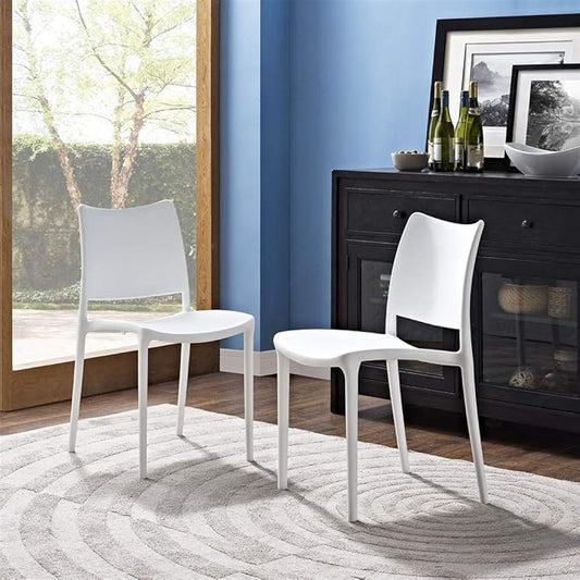 Modway Hipster Contemporary Modern Molded Plastic Stacking Two Dining Chairs in White