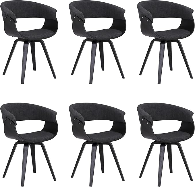 Armen Living Summer Contemporary Dining Chair in Black Brush Wood Finish and Charcoal Fabric - Set of 6