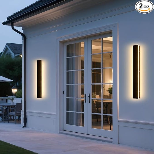 39.3in 2pcs Modern Outdoor Wall Light for House, Black Upgraded 4.72in Wide 3000K Waterproof IP65 Porch Lights Wall Sconce,Long LED Linear Outside Exterior Lighting Fixtures for Garage,Patio