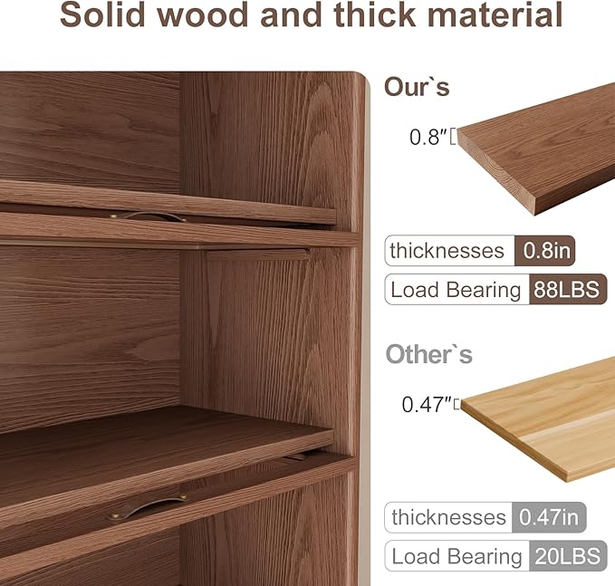 71'H *23.6W Solid Wood Bookcase,5 tir Tall Black Book case with Doors,Modern Bookshelf with Door for Kitchen,