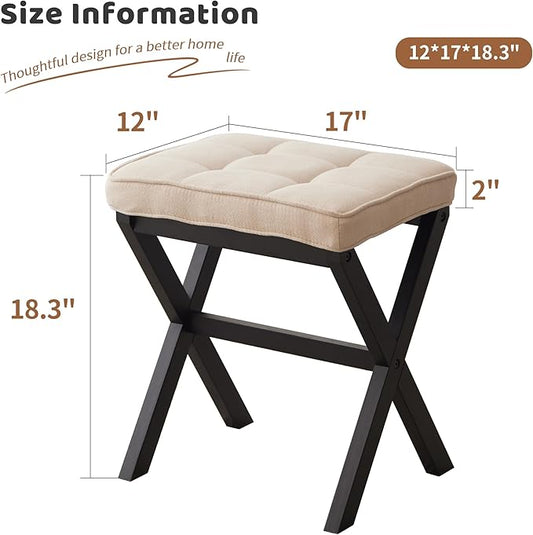 FILWH Foot Stool Small Ottoman Foot Rest Padded Foot Stool Desk for Under Office Desk Vanity Stool Bamboo Footstool Sofa Footrest Shoe Stool Small (Black Legs + Beige)