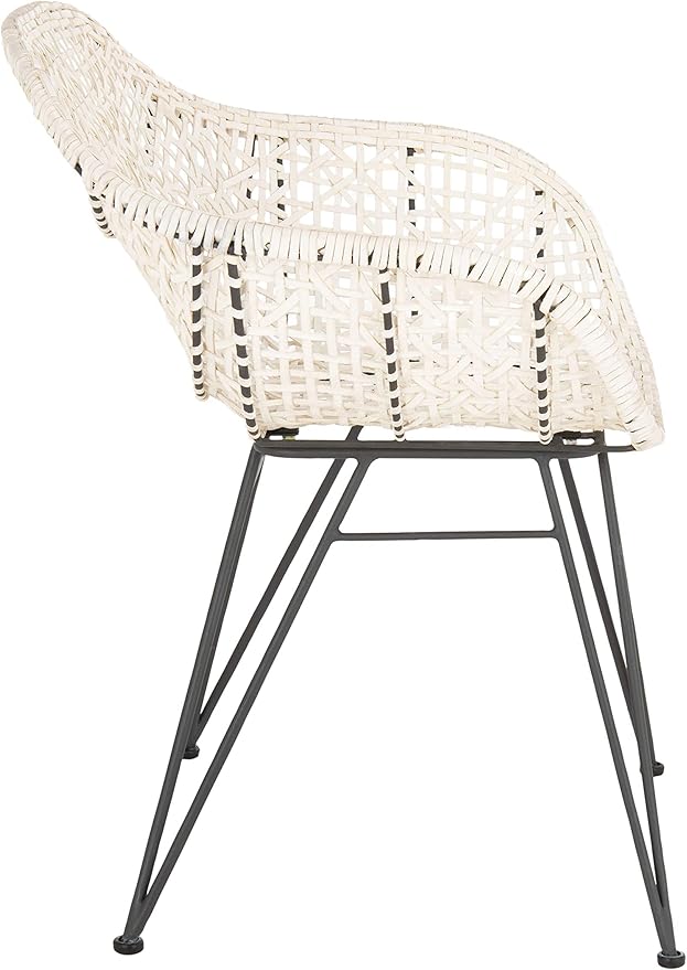 Safavieh Home Jadis White and Dark Grey Leather Woven Dining Chair, Set of 2